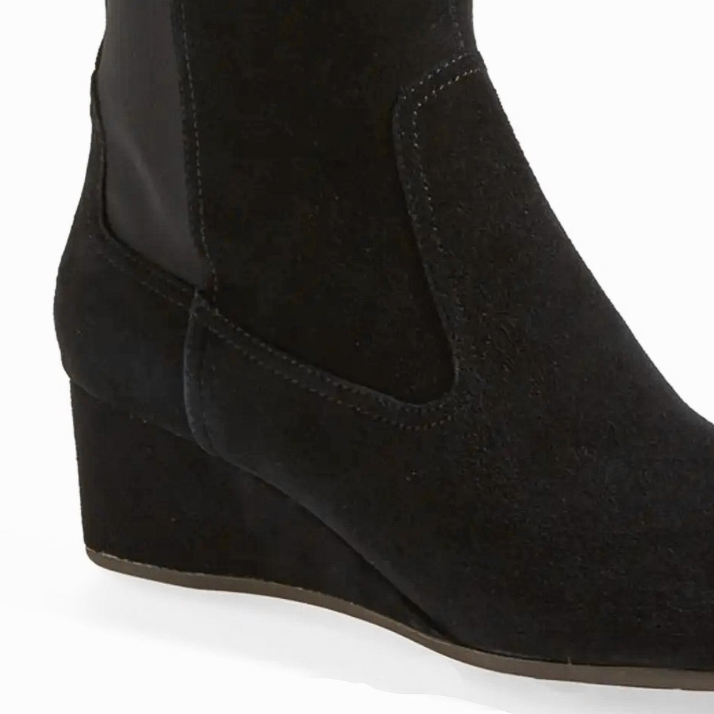 New Leather and Suede Women's Black Knee High Wedge Heeled Boot By Rockports - Picture 5 of 9